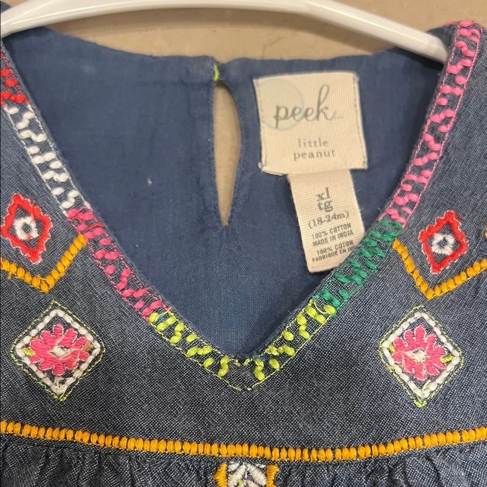 Peek Dark Blue Kids Blouse with Colorful Embroidery Boho